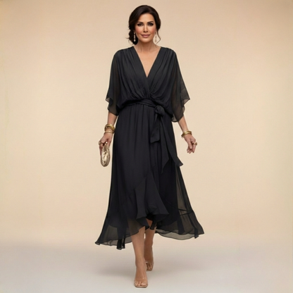 Monica — Abito Lungo in Chiffon Fluido con Scollo a V