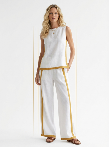 Completo Elegante Due Pezzi con Profilo Dorato a Contrasto